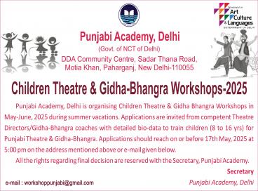 Punjabi Academy-Theatre & Gidha Bhangra Workshops